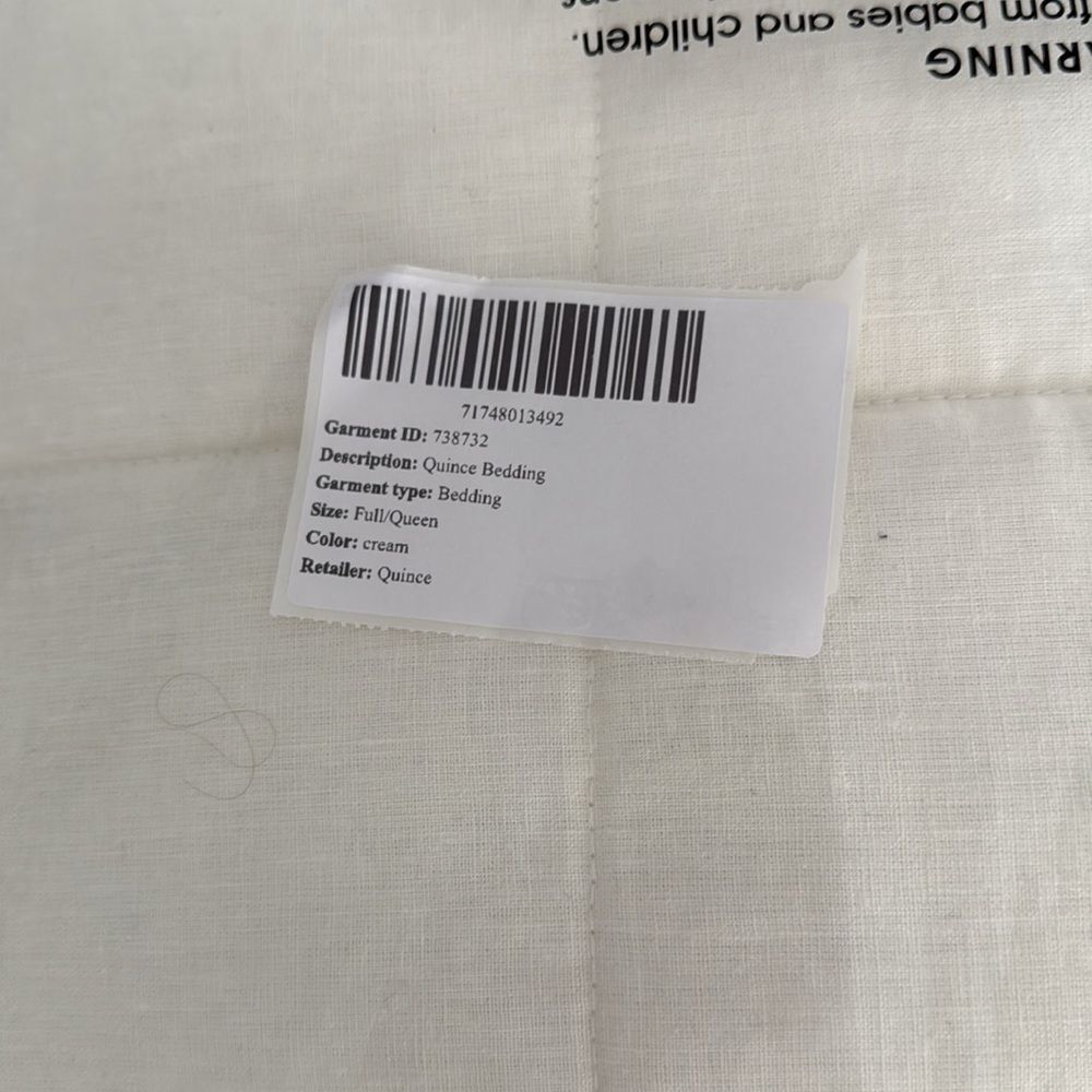 Quince European Linen Box Quilt Full/Queen NWOT ivory - Picture 5 of 8